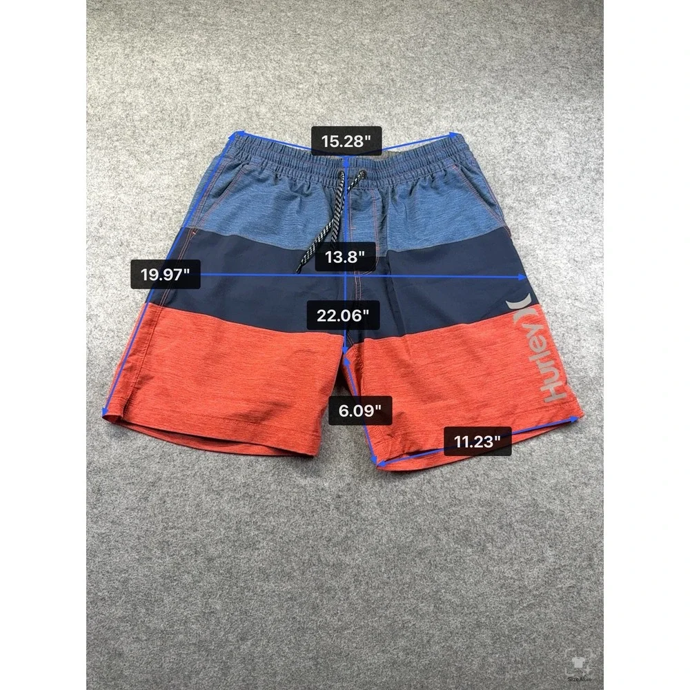 Hurley Board Shorts Men Large Blue Orange Colorblock Excellent Swim Trunks